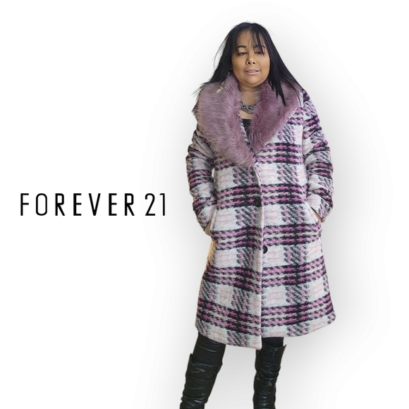 FOREVER 21 WOMENS MEDIUM WOOL FAUX FUR WINTER COAT - Picture 2 of 10